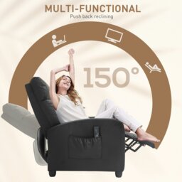 Rackhams Recliner Sofa Chair PU Leather Massage Armcair w/ Remote - Grey - PU, Sponge, PP - 68cm x 88cm x 98cm - thumbnail 6