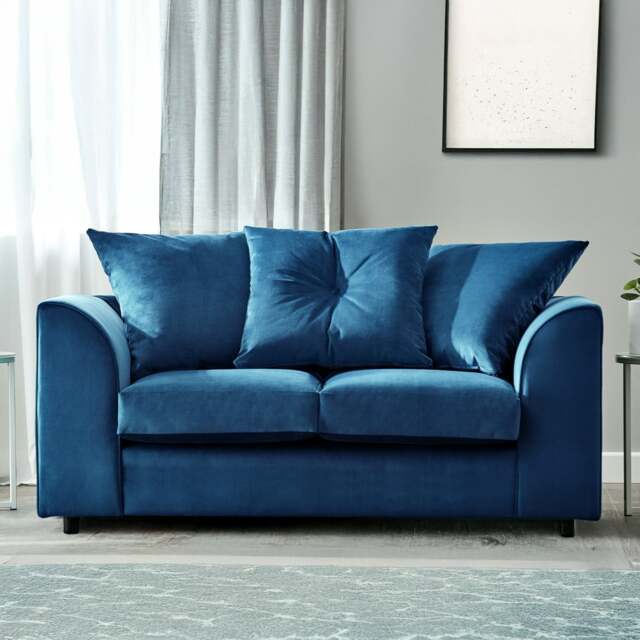 Rackhams Fernando Plush Velvet Fabric 2 Seater Sofa - Blue - image 1