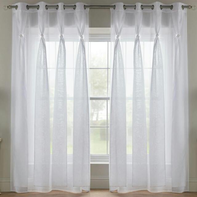 Rackhams Linen Look Voile Ring Top Curtain Pair - White - 145cm width x 229cm drop - image 1