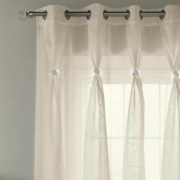 Rackhams Linen Look Voile Ring Top Curtain Pair - White - 145cm width x 229cm drop - thumbnail 6