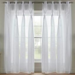 Rackhams Linen Look Voile Ring Top Curtain Pair - White - 145cm width x 229cm drop