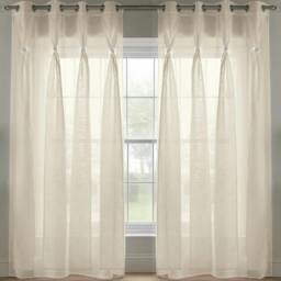 Rackhams Linen Look Voile Ring Top Curtain Pair - White - 145cm width x 229cm drop - thumbnail 5
