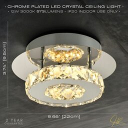 Rackhams Modern LED Ceiling Light with Chrome Plated Metal and Clear Crystal Glass Beads - thumbnail 6