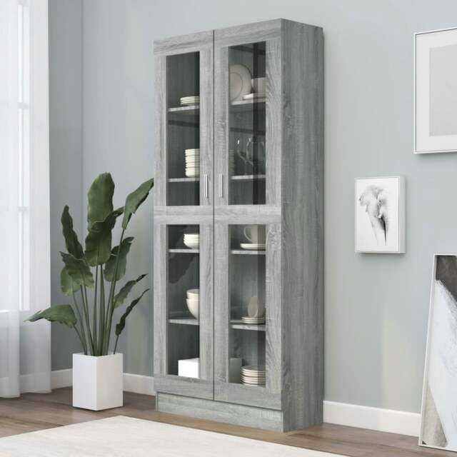 Rackhams Vitrine Cabinet Grey Sonoma 82.5x30.5x185.5 cm Engineered Wood