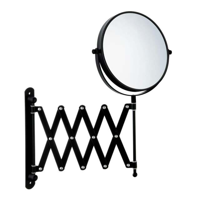 Rackhams Matt Black Double Sided Mirror (170mm) Wall Mounted Retractable Arm 7x Magnification Bathroom Makeup or Shaving Mirror - image 1