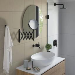 Rackhams Matt Black Double Sided Mirror (170mm) Wall Mounted Retractable Arm 7x Magnification Bathroom Makeup or Shaving Mirror - thumbnail 2