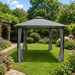 Rackhams Marco Polo Garden Gazebo 3m x 4m with Curtains - Double Roof Design - Grey - 4m x 3m