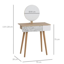 Rackhams Wooden Compact Dressing Table w/ Drawer Mirror 4 Legs Table Top Bedroom - Oak - 70cmx39cmx120cm - thumbnail 3