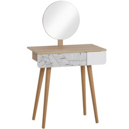 Rackhams Wooden Compact Dressing Table w/ Drawer Mirror 4 Legs Table Top Bedroom - Oak - 70cmx39cmx120cm - thumbnail 2