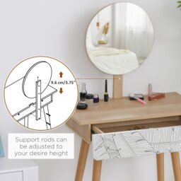 Rackhams Wooden Compact Dressing Table w/ Drawer Mirror 4 Legs Table Top Bedroom - Oak - 70cmx39cmx120cm - thumbnail 4