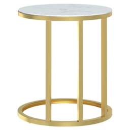 Rackhams Side Table Gold and White Marble 45 cm Tempered Glass - Gold - Tempered glass, powder-coated iron - thumbnail 4