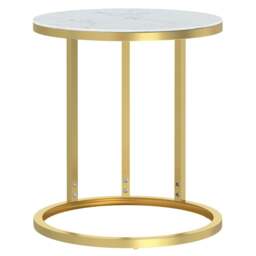Rackhams Side Table Gold and White Marble 45 cm Tempered Glass - Gold - Tempered glass, powder-coated iron - thumbnail 2