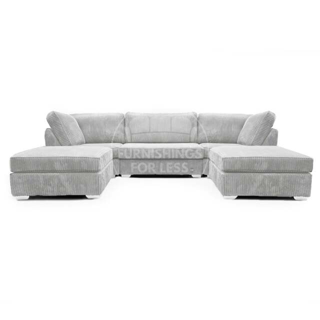 Rackhams Bishop U-Shaped Fullback Jumbo Cord Sofa - Silver - image 1