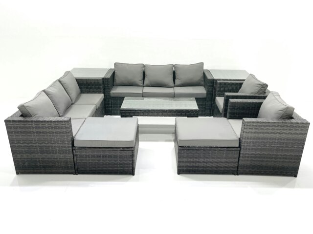 Rackhams Rattan Garden Furniture Sofa Set with Coffee table Armchair 2 Side Tables 2 Big Footstools Dark Grey Mixed - image 1
