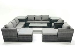 Rackhams Rattan Garden Furniture Sofa Set with Coffee table Armchair 2 Side Tables 2 Big Footstools Dark Grey Mixed - thumbnail 1