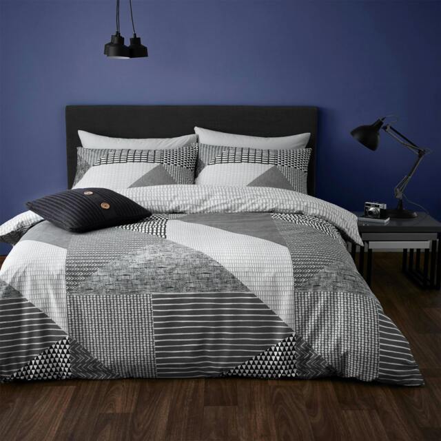 Rackhams Larsson Geo Reversible Duvet Cover Set - Grey - Double - image 1