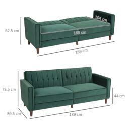 Rackhams Babano Forrest Green Velvet 3 Seater Convertible Sofa Bed - thumbnail 3