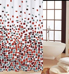 Rackhams Shower Curtain Fabric water proof extra wide for full bath coverage 220 CM (WIDE) x 180 cm (Drop) 100% Polyester Weighted Hem - Mosaic Grey / White - thumbnail 5