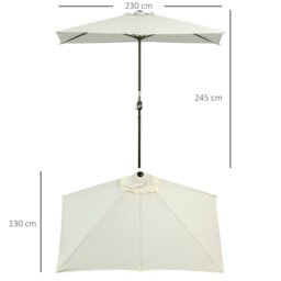 Rackhams Balcony Half Parasol Semi Round Umbrella Patio Crank Handle (2.3 m, Beige)- NO BASE INCLUDED - Grey - 230cm x 130cm x 245cm - thumbnail 6