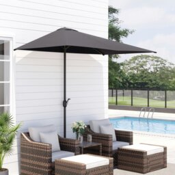 Rackhams Balcony Half Parasol Semi Round Umbrella Patio Crank Handle (2.3 m, Beige)- NO BASE INCLUDED - Grey - 230cm x 130cm x 245cm - thumbnail 1