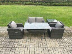 Rackhams Outdoor Rattan Garden Furniture Lounge Sofa Set With Oblong Rectangular Dining Table 2 PC Reclining Chair Side Table - thumbnail 1