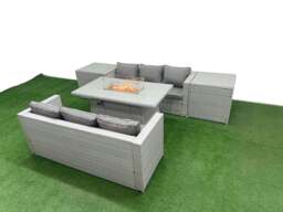 Rackhams PE Rattan Lounge Sofa Set Outdoor Garden Furniture Set with Fire Pit Dining Table 3 Seater Sofa 2 Side Table Light Grey - thumbnail 2