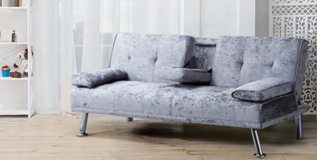 Rackhams Verona Crushed Velvet Sofa Bed with Drink Cup Holder - Steel - image 1