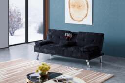 Rackhams Verona Crushed Velvet Sofa Bed with Drink Cup Holder - Steel - thumbnail 4
