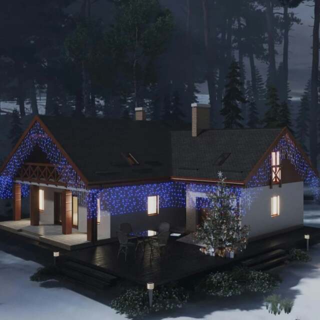 Rackhams LED Curtain Icicle Lights 10m 400 LED Blue 8 Function