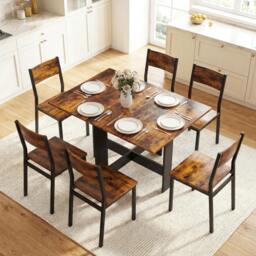 Rackhams Folding Dining Table, Space-Saving Drop Leaf Kitchen Table for 4-6 People - Rustic Brown
