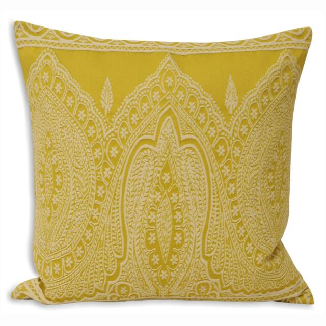 Rackhams Paisley Cushion Cover - Yellow - 50x50cm - Yellow - 70% Polyester/30% Cotton