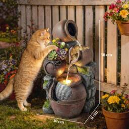 Rackhams Outdoor Fountain with LED Lights, 4-Tier Garden Fountain - Rustic Brown - 31 x 30 x 59 cm - 1 - thumbnail 3