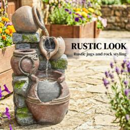 Rackhams Outdoor Fountain with LED Lights, 4-Tier Garden Fountain - Rustic Brown - 31 x 30 x 59 cm - 1 - thumbnail 4