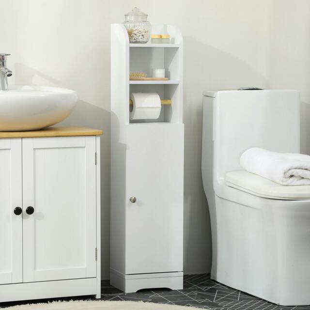Rackhams Freestanding Bathroom Storage Unit with Adjustable Shelf, White - White - Slim Bathroom Storage Cabinet - 1 - image 1