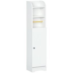 Rackhams Freestanding Bathroom Storage Unit with Adjustable Shelf, White - White - Slim Bathroom Storage Cabinet - 1 - thumbnail 2