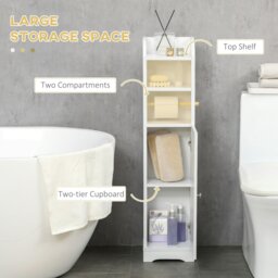 Rackhams Freestanding Bathroom Storage Unit with Adjustable Shelf, White - White - Slim Bathroom Storage Cabinet - 1 - thumbnail 4