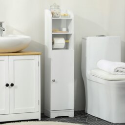 Rackhams Freestanding Bathroom Storage Unit with Adjustable Shelf, White - White - Slim Bathroom Storage Cabinet - 1 - thumbnail 3