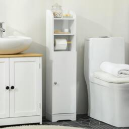 Rackhams Freestanding Bathroom Storage Unit with Adjustable Shelf, White - White - Slim Bathroom Storage Cabinet - 1 - thumbnail 1