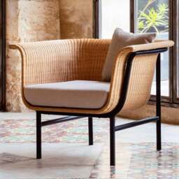 Rackhams Budron Rattan Armchair, Two Seater, Indoor/ Outdoor Furniture - Side Table Set - Beige - thumbnail 2
