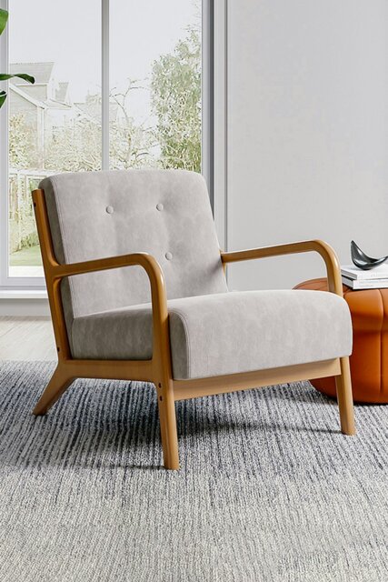 Rackhams Wooden Frame Upholstered Tufted Armchair - Grey - image 1