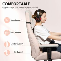 Rackhams Gamer Computer Chair, Gaming Chair with Swivel Wheels, Pale Pink - Gaming Chair - Velvet (100% Polyester), Foam, Steel - 1 - thumbnail 3