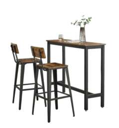 Rackhams Bar Stool Set of 2 Rustic Brown & Black Industrial Kitchen Chairs with Backrest & Footrest - thumbnail 5