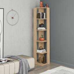 Rackhams Nati Tall Corner Bookcase Modern Shelving Unit Space-Saving Storage 161cm - Oak - thumbnail 1