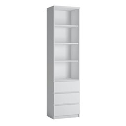 Rackhams Fribo Tall Narrow 3 Drawer Bookcase in White - Alpine White - Wood - 1