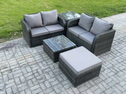 Rackhams Rattan Sofa Set Outdoor Garden Furniture Set with Square Coffee Table Loveseat Sofa Big Footstool Side Table Dark Grey Mixed - thumbnail 1