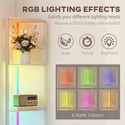 Rackhams RGB LED Floor Lamp with Shelves and Remote Control for Living Room - Oak - thumbnail 3