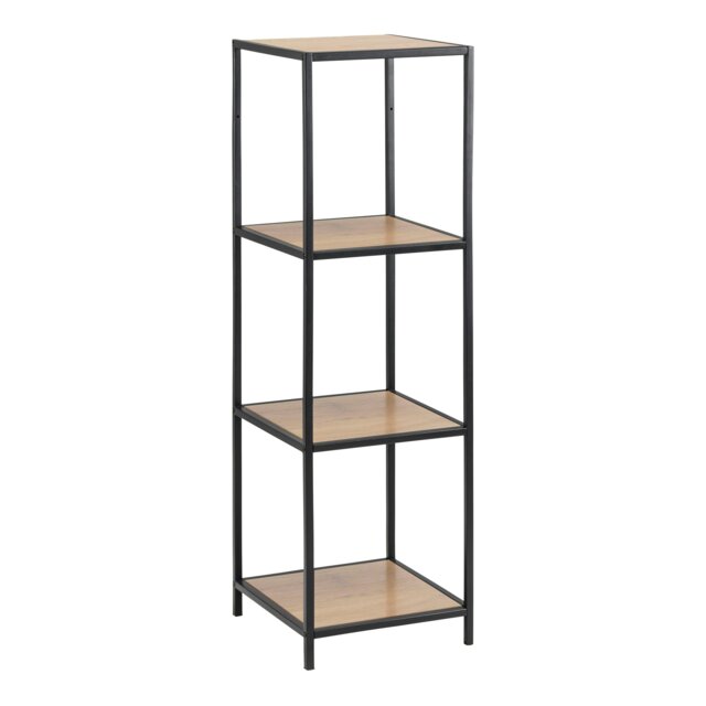 Rackhams Seaford Narrow Black Metal Bookcase with 3 Oak Shelves - 1 - Black and Natural - Wood - image 1