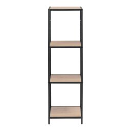 Rackhams Seaford Narrow Black Metal Bookcase with 3 Oak Shelves - 1 - Black and Natural - Wood - thumbnail 2