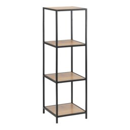 Rackhams Seaford Narrow Black Metal Bookcase with 3 Oak Shelves - 1 - Black and Natural - Wood