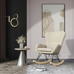 Rackhams Modern Faux Wool Rocking Chair Upholstered Beige - Beige - thumbnail 3